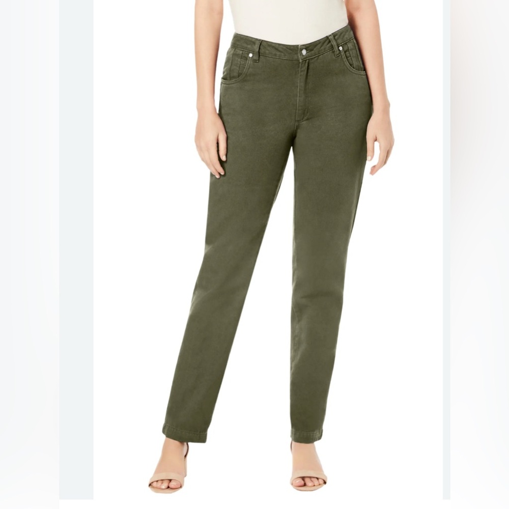 Jessica London - NWT -Size 18W Petite, kahki green boot cut jeans. 100% Cotton.